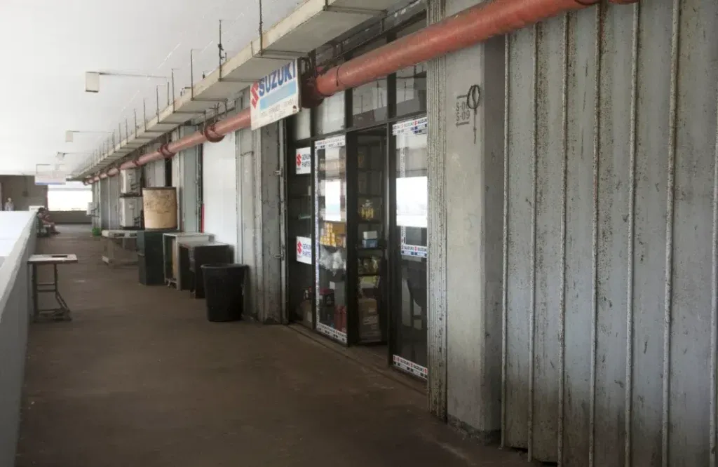 A row of closed shops