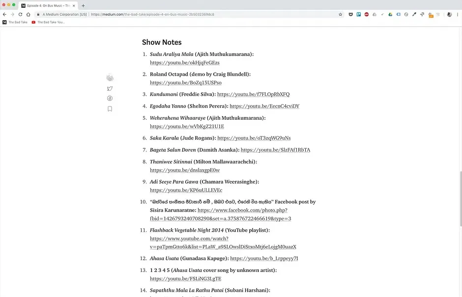 The show notes from an episode