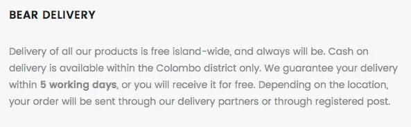 A screenshot showing the amended delivery guarantee—delivery within 5 working days