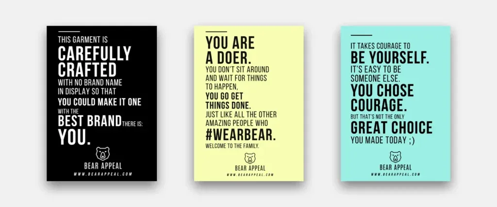3 printed cards we made to include with orders