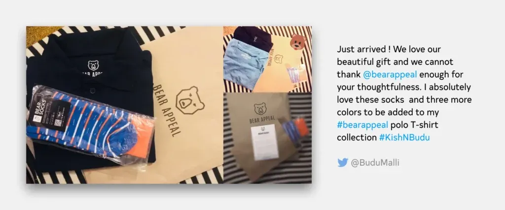 A Twitter post by a customer thanking us for a gift they received