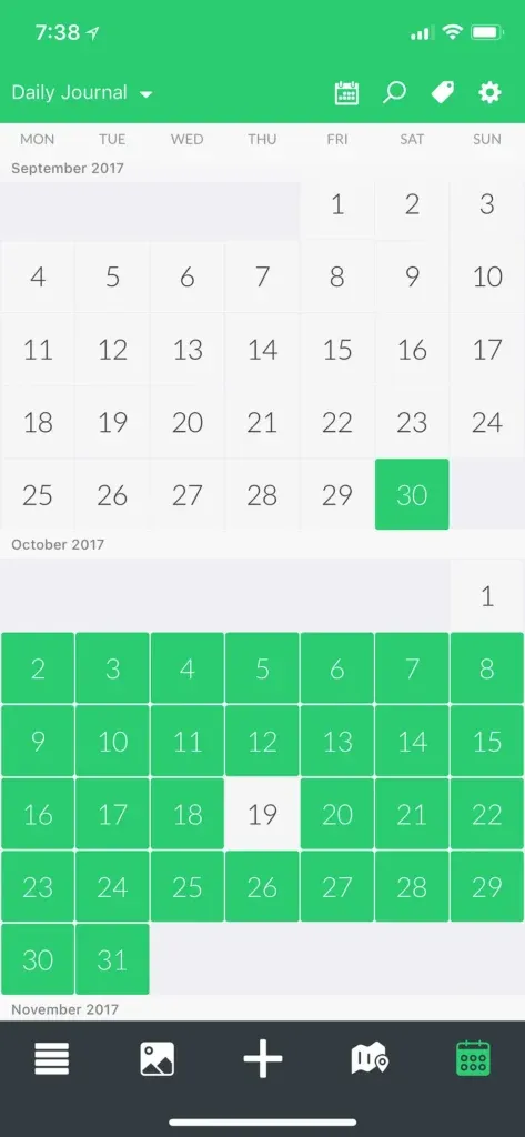 A screenshot that shows consistent writing activity across October, after extended gaps in September