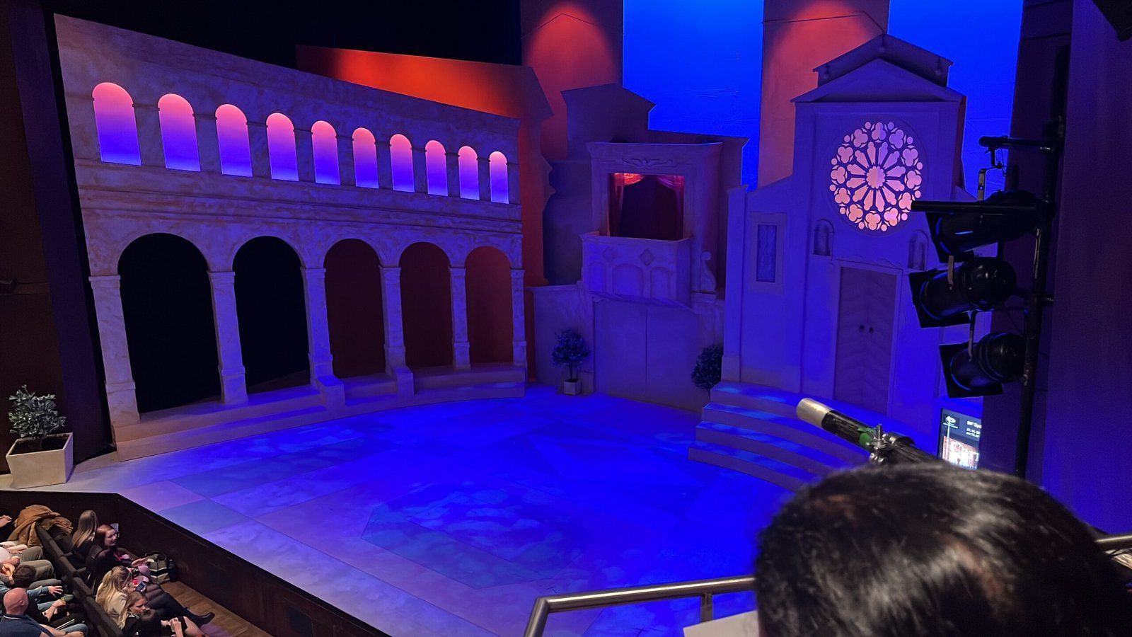 The set, awash in purple light, just before the performance began.