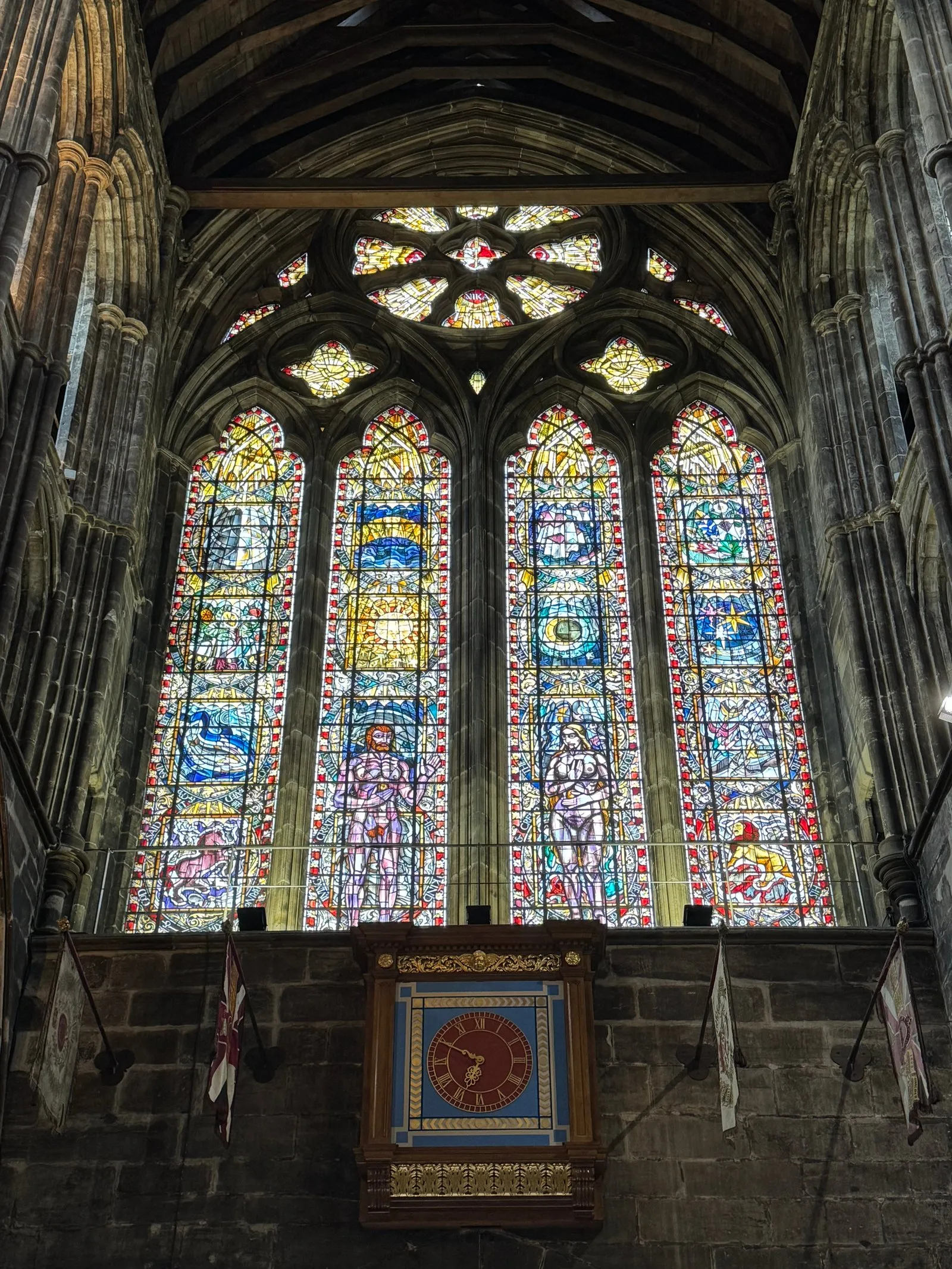 One of the many intricate stained glass windows of the cathedral