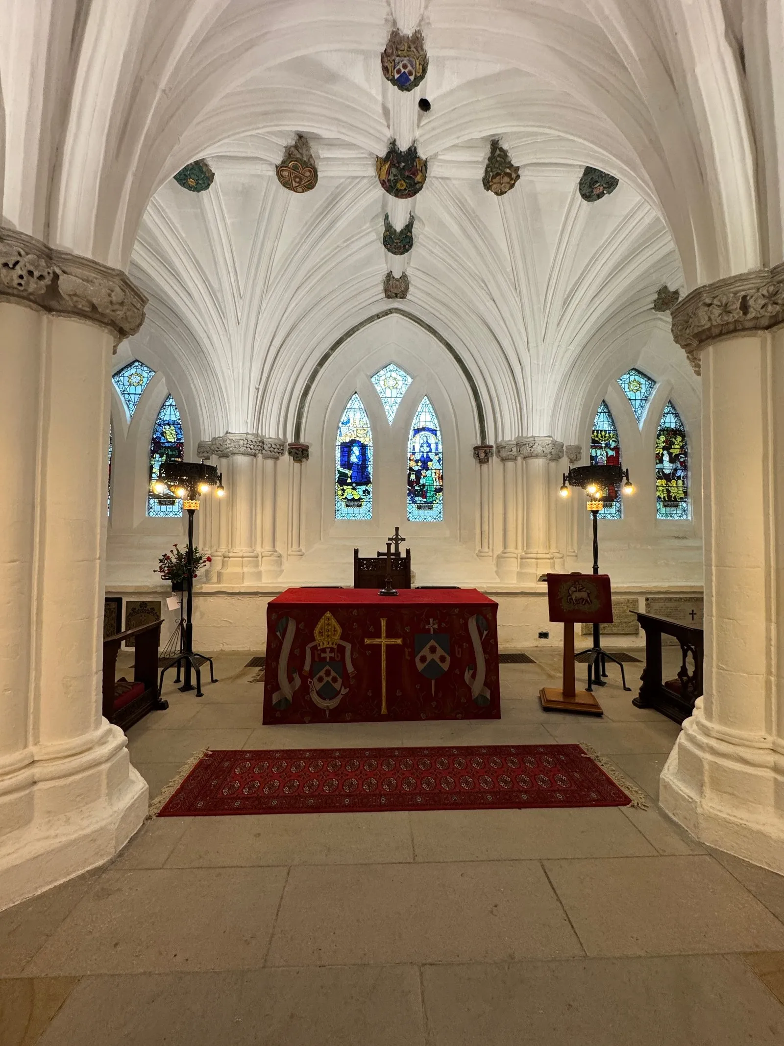 A place of worship laid out inside the basement/lower part of the cathedral building