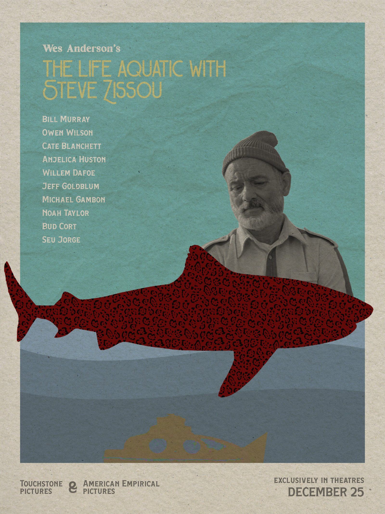 Bill Murray's character Steve Zissou looking at a shark.