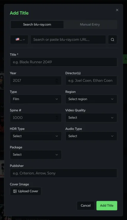 A screenshot of the “add title” window