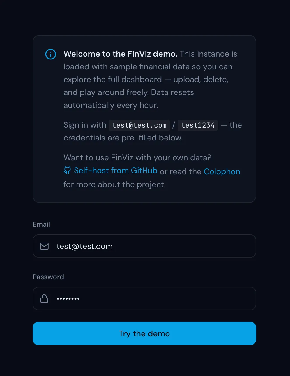 App screenshot showing the login screen