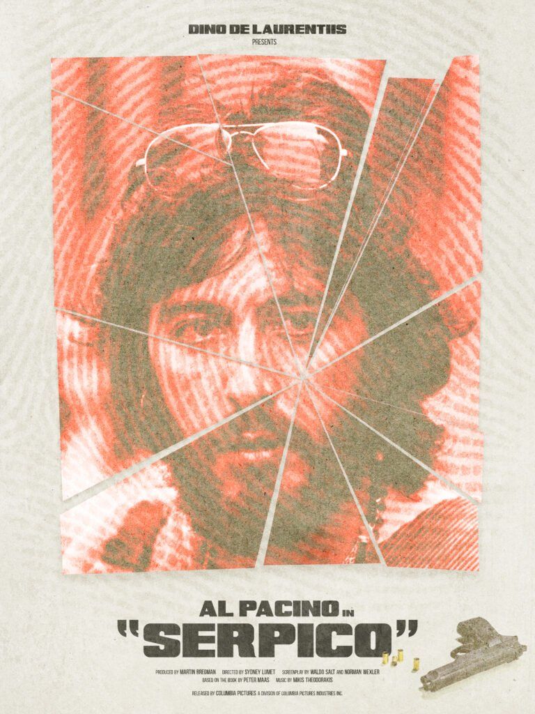 Al Pacino as Serpico, seen through a shattered glass.