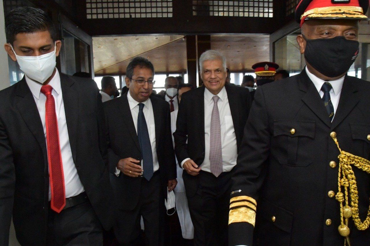 A photo of the Ranil Wickremesinghe, the President of Sri Lanka, with parliamentarian Harsha de Silva