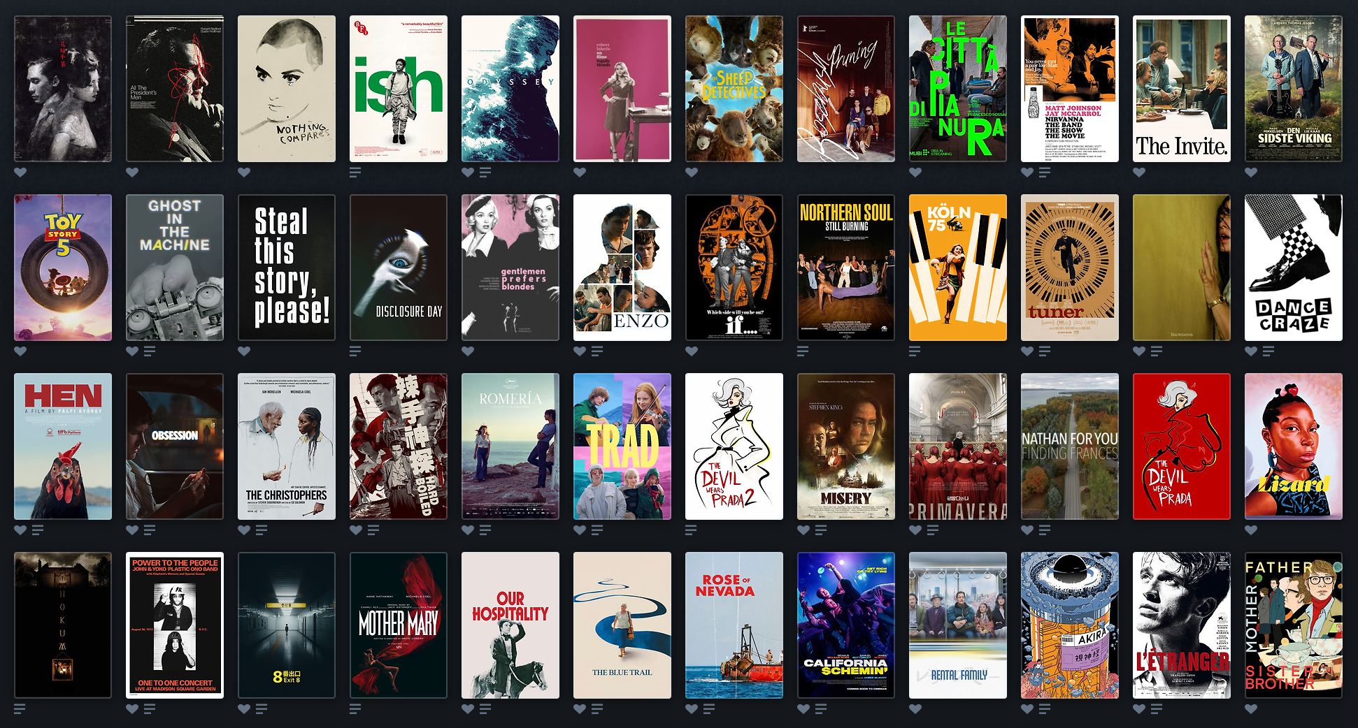 A screenshot of the last few films I had logged on Letterboxd, displayed in tile format