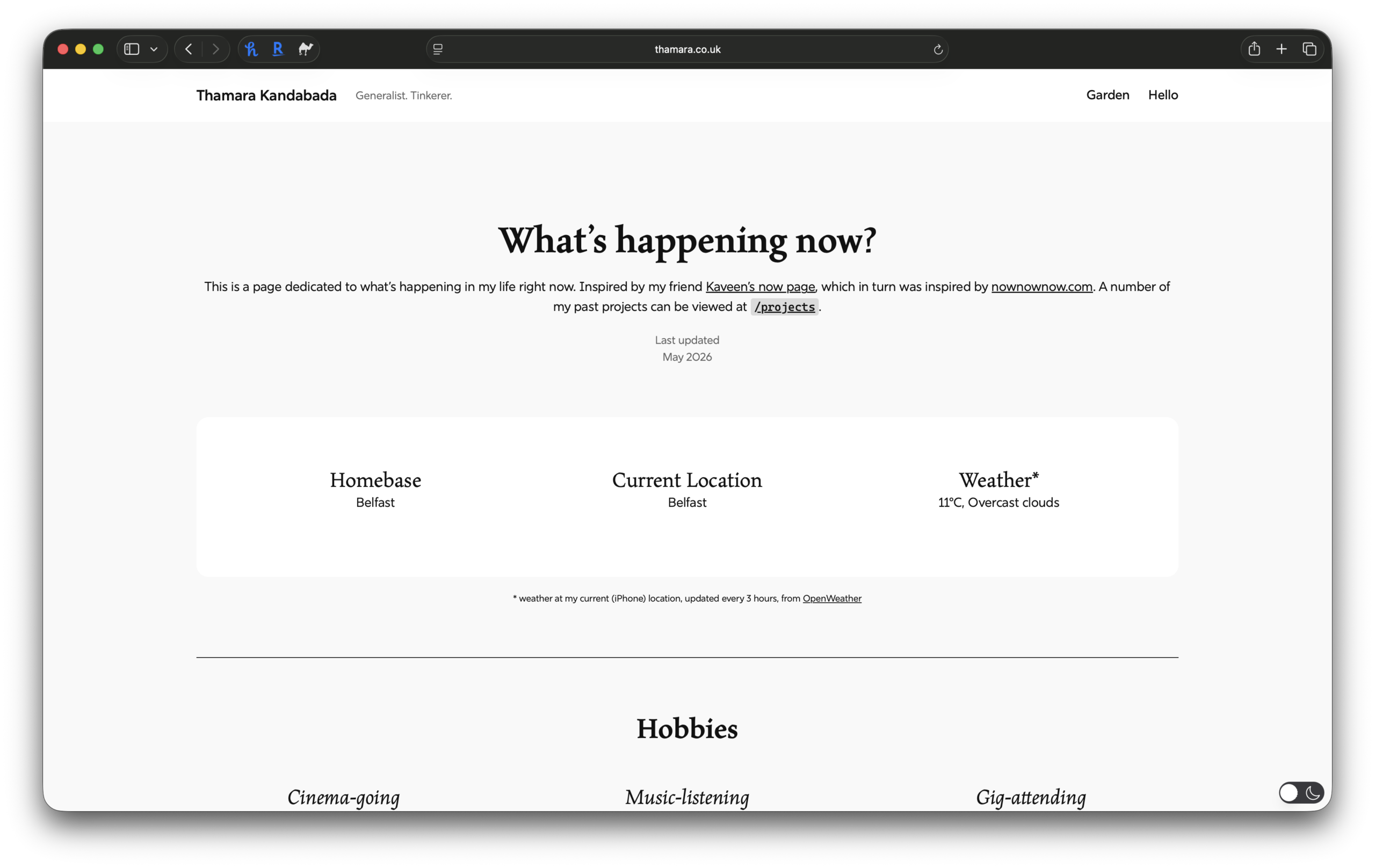 Location and weather in /now